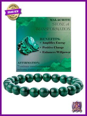 Handmade 8mm Malachite Stone Stretch Bracelet Yoga Protection Women